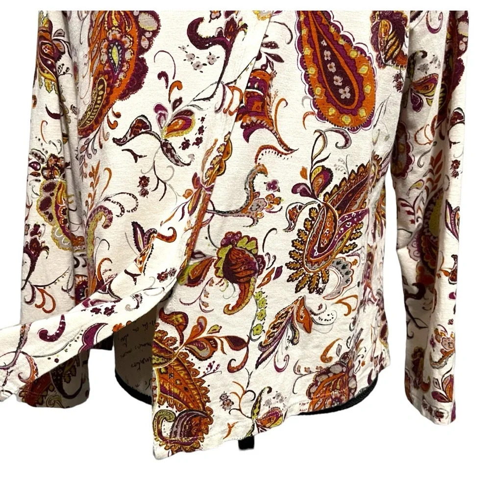 J. Jill Women Top M Petite Cream Paisley Long Sleeve Knit Tulip Back Boho Earthy - Picture 4 of 8